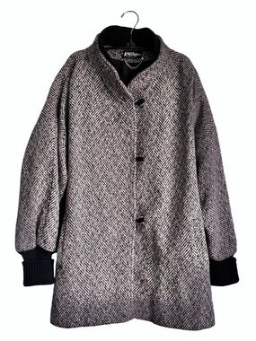 Vintage Karizma Womens Black White Speckled Herringbone Wool Pea Coat Size 2X/3X